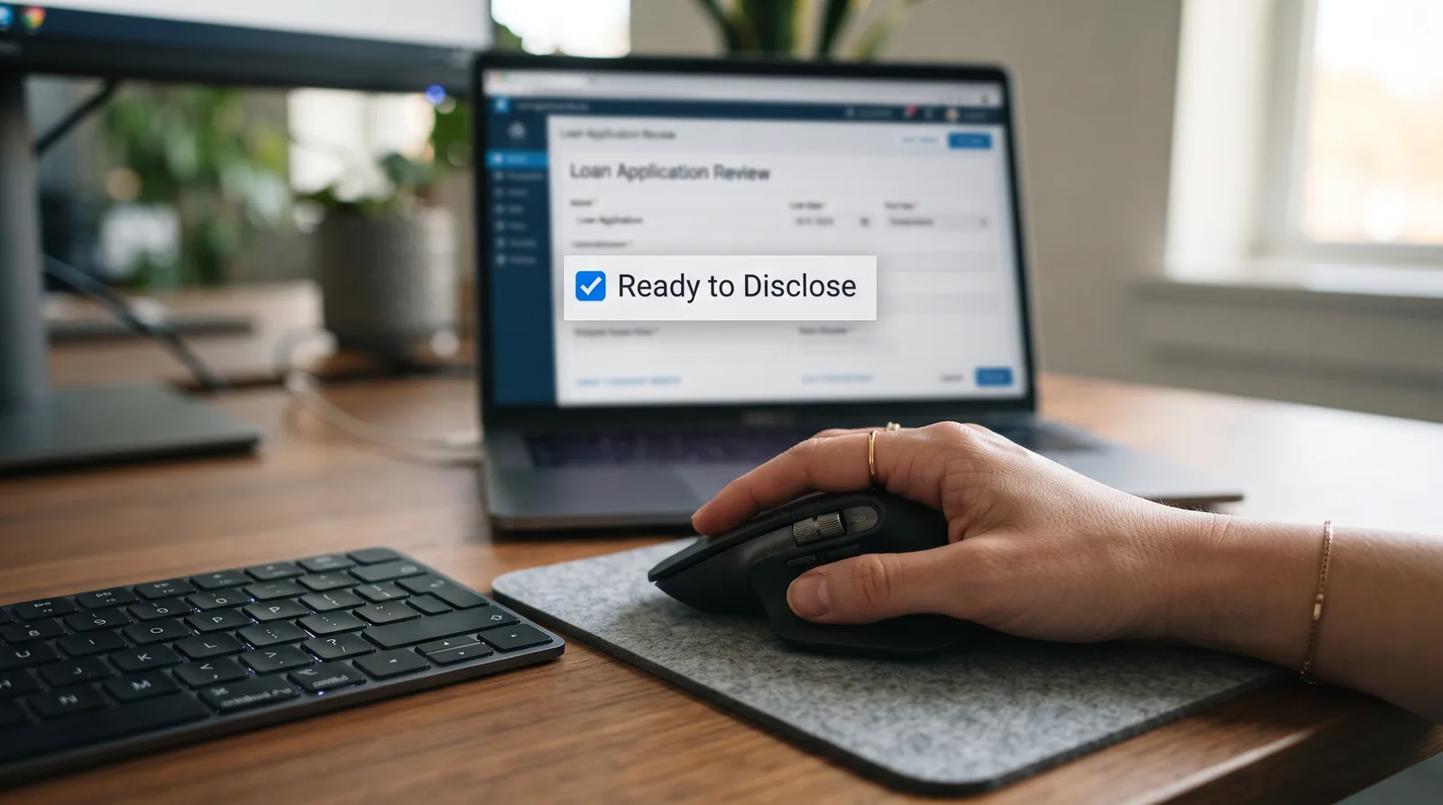 Loan officer clicking a Ready to Disclose checkbox in loan software