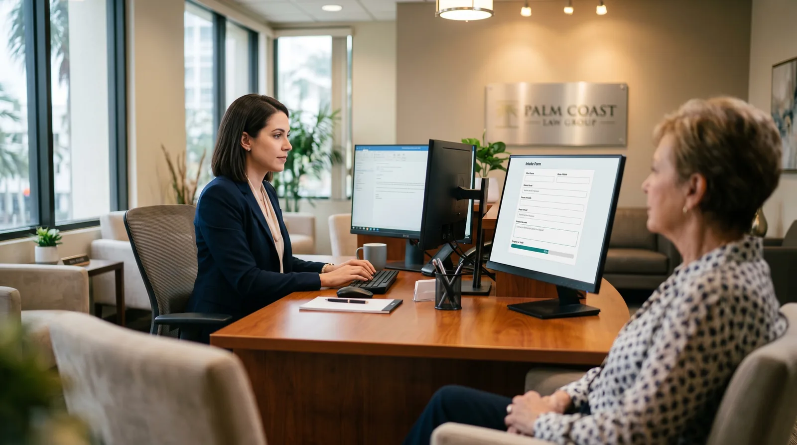 A South Florida law office where a new client's intake is handled by an automated system